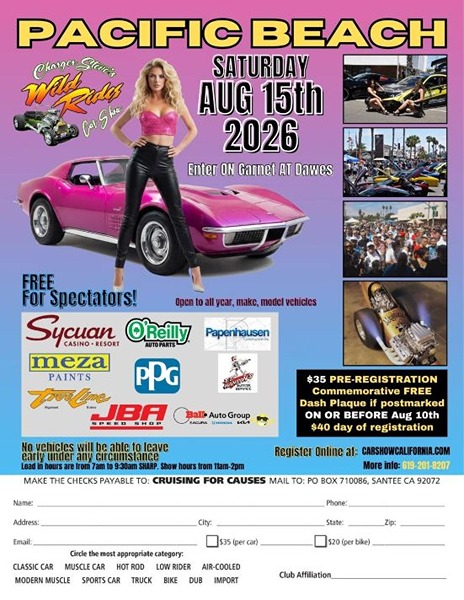 Pacific Beach Wild Rides Car Show flyer August 2026